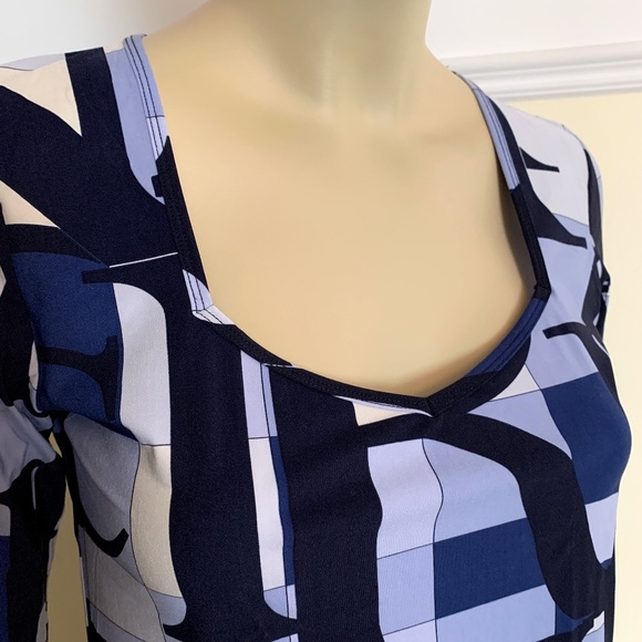 Nina Ricci Signature Monogram Top Nylon Blend Blue & Cream Made in Italy Sz 42 - Picture 4 of 9